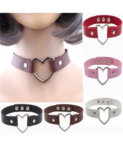 Love Heart Adjustable Leather Choker Double Color Punk PU Necklace Heart Goth Choker Soft Collar Fans Chain Choker Necklace f...