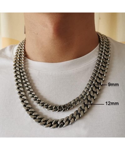 9mm Miami Cuban Link Chain for Men Women 316L Stainless Steel Boys Hiphop Silver Color Choker Necklace 16/18/20/22/24/26 Inch...