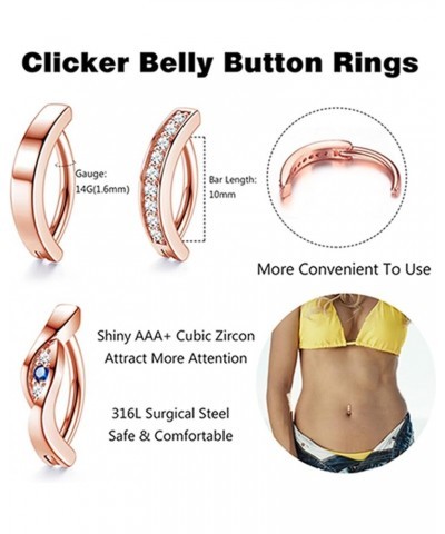 10Pcs Clicker Belly Button Rings For Women 14G CZ Opal Single/Double Hoop belly rings Stainless Steel Reverse Curved Navel Ri...