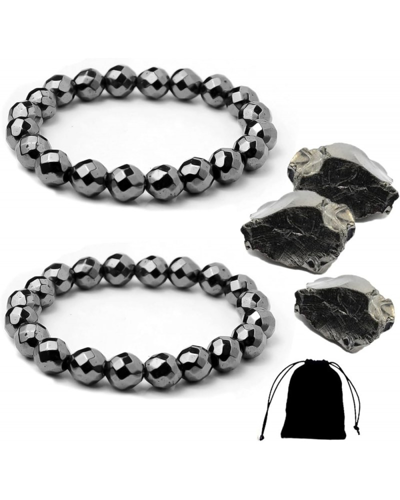 2 PCS Shungite Bracelet Shungite Beads Crystal Stretchy Stones Bracelets Energy for Men Women Chakra Balance Reiki Color-D $1...