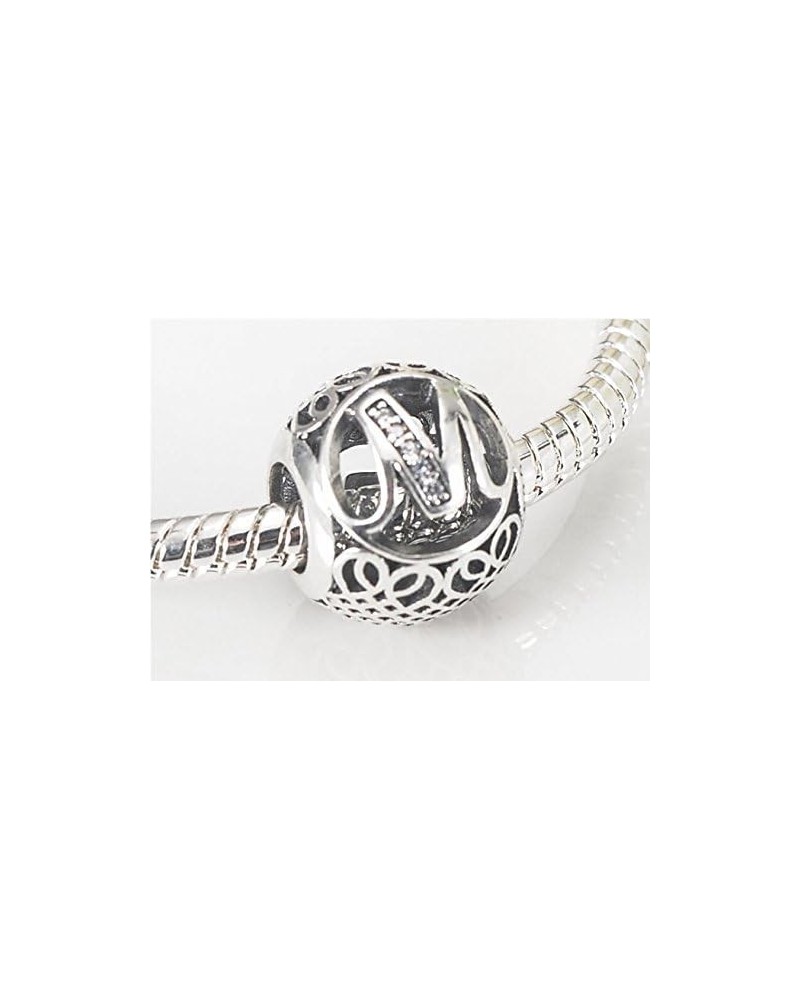 26 Letter Initial Character 925 Sterling Silver Bead Charm fit Pandora Chamilia Bracelet Necklace Jewlery (Letter V) Letter M...