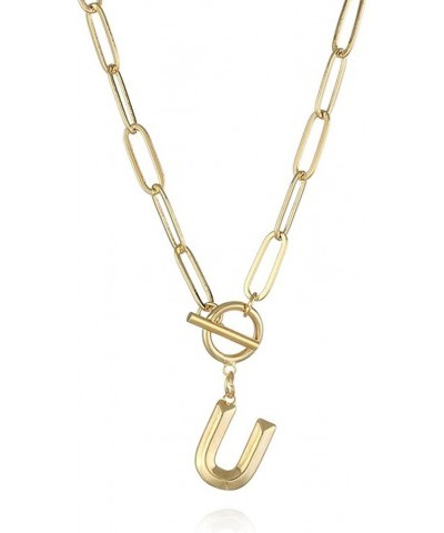 Toggle Clasp Capital A-Z Initial Necklace For Women HipHop Gold Alphabet Pendant Necklaces Thick Chain OT Buckle Necklace U $...