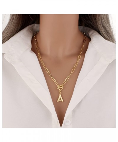 Toggle Clasp Capital A-Z Initial Necklace For Women HipHop Gold Alphabet Pendant Necklaces Thick Chain OT Buckle Necklace U $...