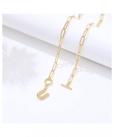 Toggle Clasp Capital A-Z Initial Necklace For Women HipHop Gold Alphabet Pendant Necklaces Thick Chain OT Buckle Necklace U $...