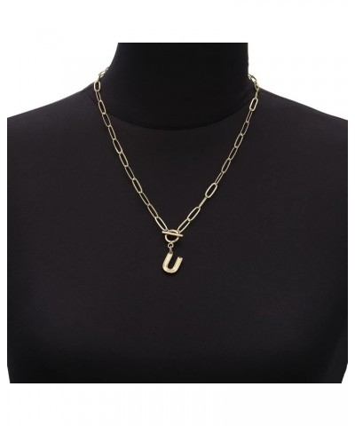 Toggle Clasp Capital A-Z Initial Necklace For Women HipHop Gold Alphabet Pendant Necklaces Thick Chain OT Buckle Necklace U $...