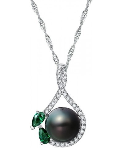 South Sea Cultured Black Pearl Necklace for Women 9-10mm Round AAAA Quality Genuine Tahitian Pearl Emeralds Pendant Necklaces...