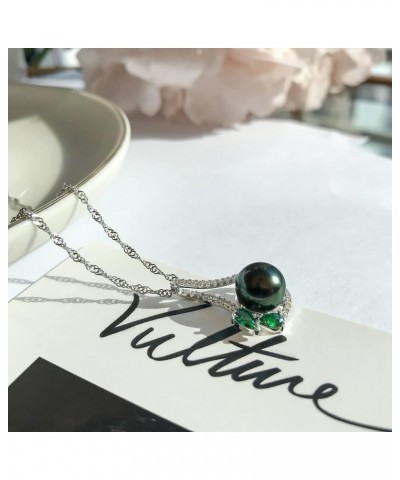 South Sea Cultured Black Pearl Necklace for Women 9-10mm Round AAAA Quality Genuine Tahitian Pearl Emeralds Pendant Necklaces...