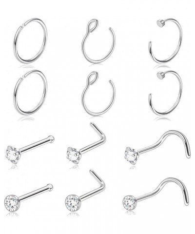 20G Gold Nose Rings Studs: Surgical Steel L Shaped Nose Studs Hypoallergenic Corkscrew Nose Rings Tiny CZ Bone Zircon nose st...