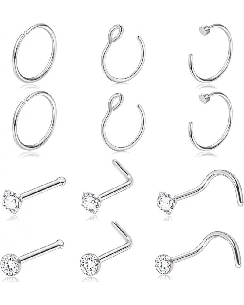 20G Gold Nose Rings Studs: Surgical Steel L Shaped Nose Studs Hypoallergenic Corkscrew Nose Rings Tiny CZ Bone Zircon nose st...