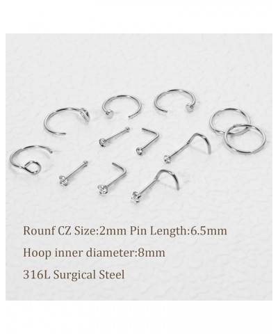 20G Gold Nose Rings Studs: Surgical Steel L Shaped Nose Studs Hypoallergenic Corkscrew Nose Rings Tiny CZ Bone Zircon nose st...