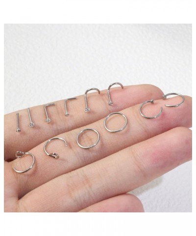 20G Gold Nose Rings Studs: Surgical Steel L Shaped Nose Studs Hypoallergenic Corkscrew Nose Rings Tiny CZ Bone Zircon nose st...