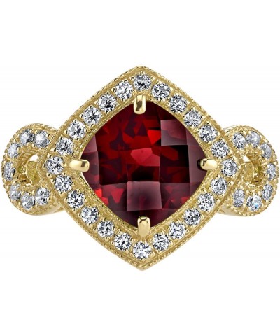 14K Yellow Gold Garnet Ring for Women, Genuine Gemstone Birthstone, 2.50 Carats Cushion Cut 8mm, Sizes 5-9 $102.12 Rings