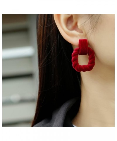 Rectangle Earrings for Women, Acrylic Square Earrings Twisted Geometric Statement Earrings Wine Red Velvet $8.39 Earrings