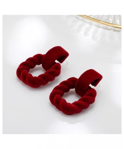 Rectangle Earrings for Women, Acrylic Square Earrings Twisted Geometric Statement Earrings Wine Red Velvet $8.39 Earrings