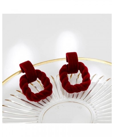 Rectangle Earrings for Women, Acrylic Square Earrings Twisted Geometric Statement Earrings Wine Red Velvet $8.39 Earrings