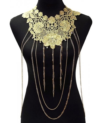 Gold Fine Body Chain, Fashion Tassels Body Chain, Lace Flower Beach Bikini Body Chain Necklace Jewelry Vintage Sparkly Body O...