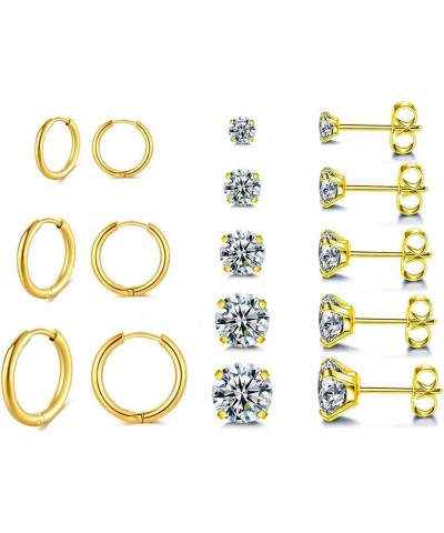 Surgical Stainless Steel Stud Earrings Hoop Earrings for Women Men 14K Gold Plated Hypoallergenic Cartilage Earrings Flat Bac...