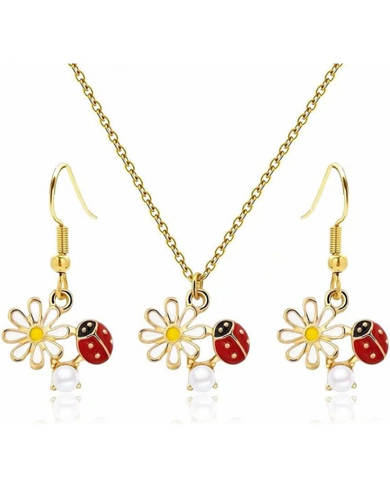 Cute Beautiful Daisy Flower Ladybug Pendant Necklace earrings set for women girls Fashion Jewelry Daisy ladybug set $9.71 Jew...