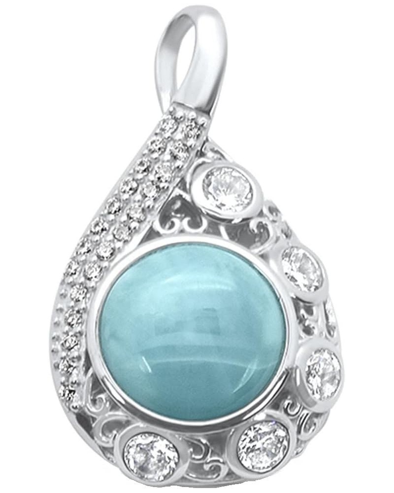 Round Larimar Cubic Zirconia Pear Shape Statement Pendant Sterling Silver $13.02 Pendants