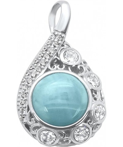 Round Larimar Cubic Zirconia Pear Shape Statement Pendant Sterling Silver $13.02 Pendants