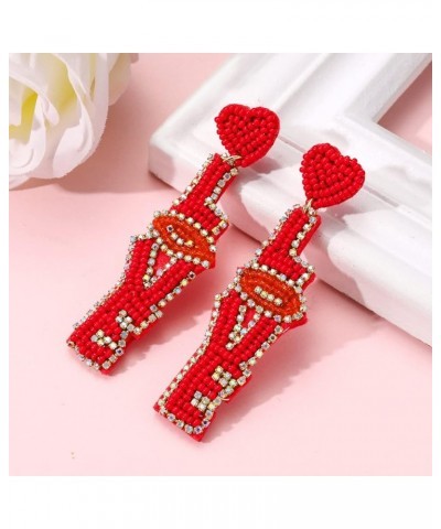 Valentine's Beaded Heart Earrings for Women Girls Rhinestone Love Heart Drop Dangle Earrings Statement Red Bead Earring Valen...