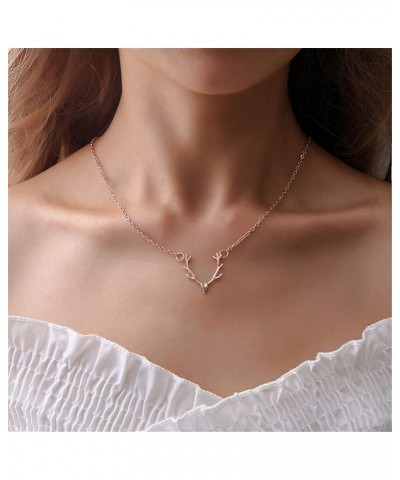 Deer Antlers Choker Necklace Cute Animal Elk Head Pendant Necklace for Women Girls Trendy Christmas Jewelry Gifts gold $8.69 ...