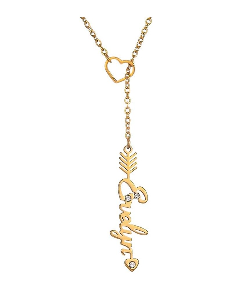 Heart Shaped Arrow Y Necklace with Name 18 + 2 in Made of PVD Gold Plated Stainless Steel Evelyn Stainless Steel $8.26 Necklaces