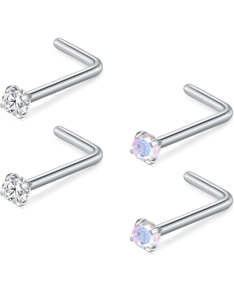 3mm CZ Top L Shape Nose Studs Ring 18G 20G Surgical Steel 1.5mm 2mm 2.5mm Clear CZ Silver for Women Men Girls Nostril Piercin...