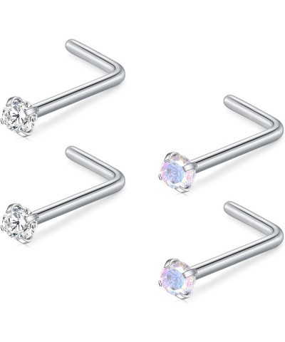 3mm CZ Top L Shape Nose Studs Ring 18G 20G Surgical Steel 1.5mm 2mm 2.5mm Clear CZ Silver for Women Men Girls Nostril Piercin...