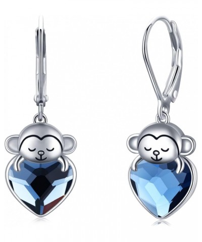 Monkey Earrings 925 Sterling Silver Cute Animal Crystal Dangle Drop Earrings Hypoallergenic Earrings Monkey Jewelry Gifts for...