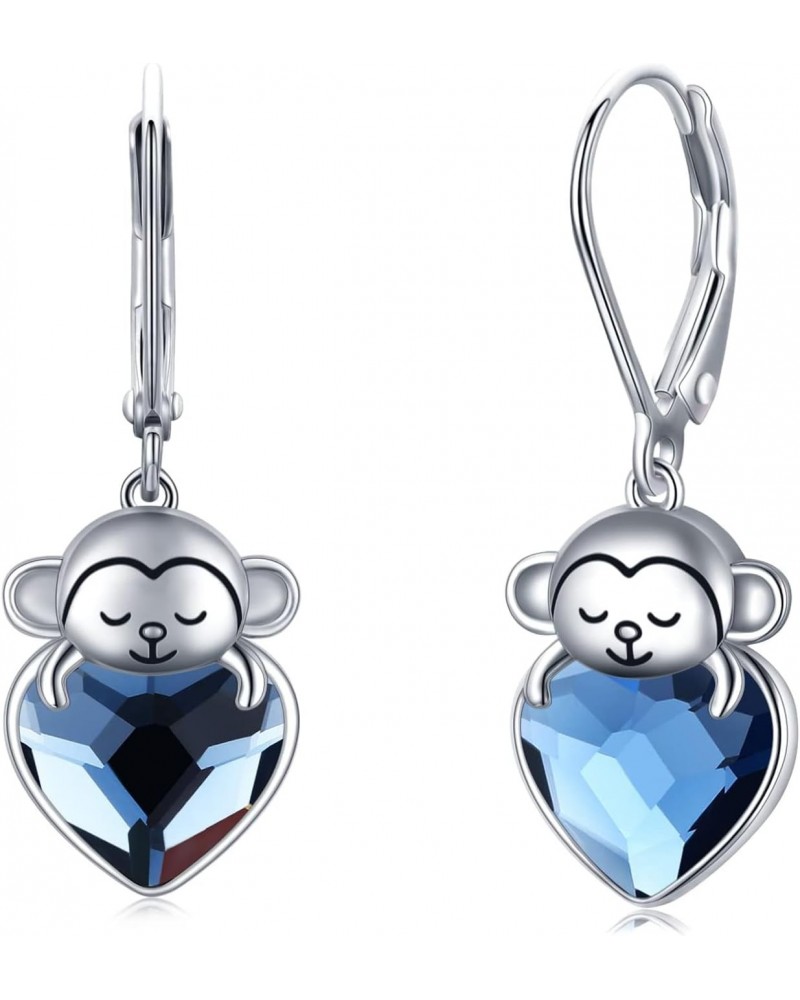 Monkey Earrings 925 Sterling Silver Cute Animal Crystal Dangle Drop Earrings Hypoallergenic Earrings Monkey Jewelry Gifts for...