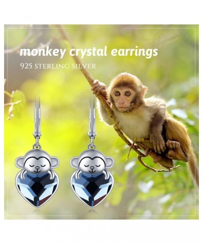 Monkey Earrings 925 Sterling Silver Cute Animal Crystal Dangle Drop Earrings Hypoallergenic Earrings Monkey Jewelry Gifts for...