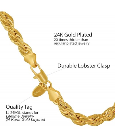 7mm Rope Chain Bracelet for Men and Women 24K Real Gold Plated Gold 7 inches $34.80 Bracelets