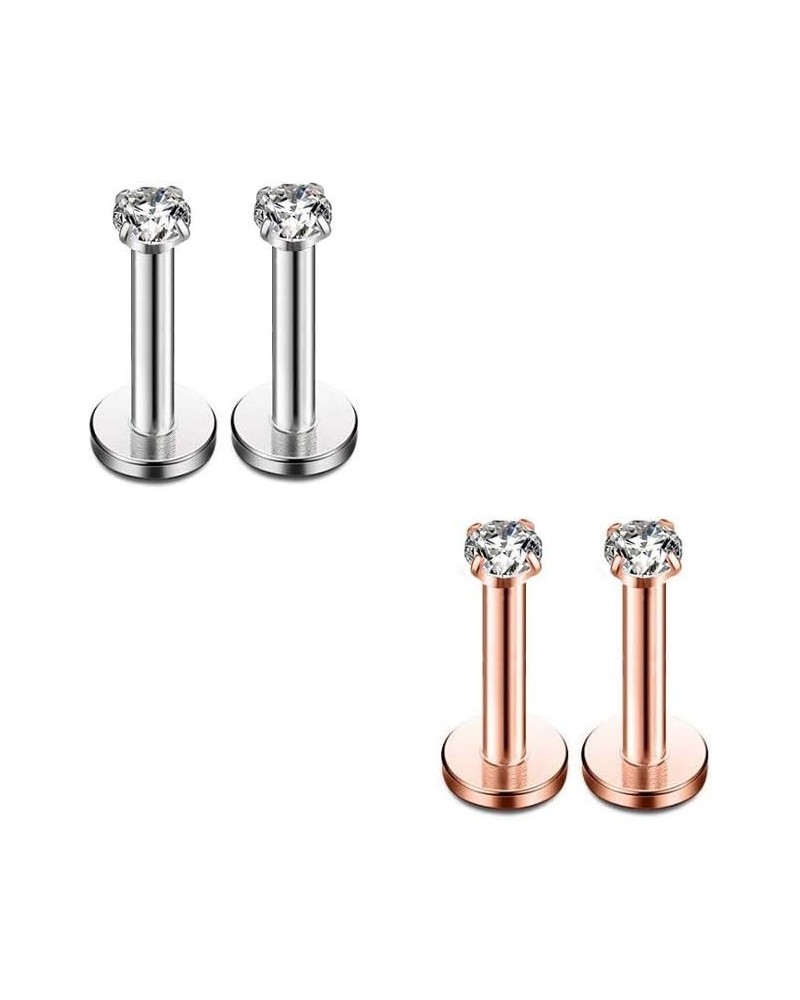 16G Diamond CZ Lip Rings Labret Monroe Nose Tragus Helix Ear Piercing Jewelry Surgical Stainless Steel 2mm 3mm 4mm 5mm CZ 4-8...