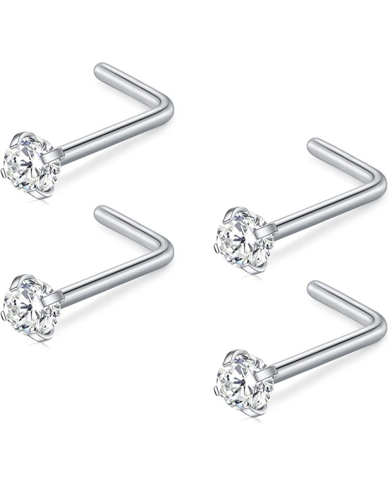 3mm CZ Top L Shape Nose Studs Ring 18G 20G Surgical Steel 1.5mm 2mm 2.5mm Clear CZ Silver for Women Men Girls Nostril Piercin...