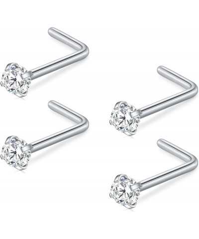 3mm CZ Top L Shape Nose Studs Ring 18G 20G Surgical Steel 1.5mm 2mm 2.5mm Clear CZ Silver for Women Men Girls Nostril Piercin...