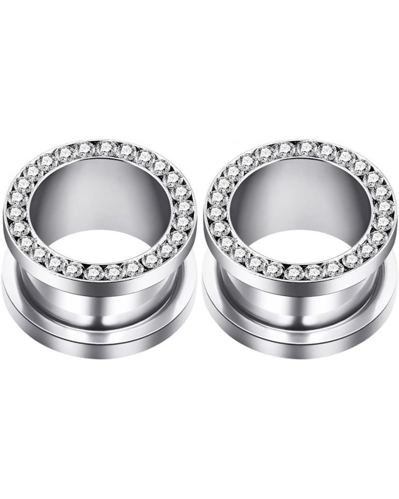 2Pcs/4Pcs Black and Silver Stainless Steel with Zircon Ear Tunnels Expander Plugs Stretcher 8g-9/16 Silver(2Pcs) : 1/2"(12mm)...