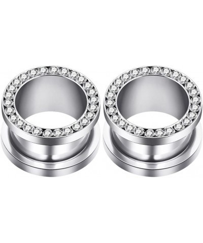 2Pcs/4Pcs Black and Silver Stainless Steel with Zircon Ear Tunnels Expander Plugs Stretcher 8g-9/16 Silver(2Pcs) : 1/2"(12mm)...