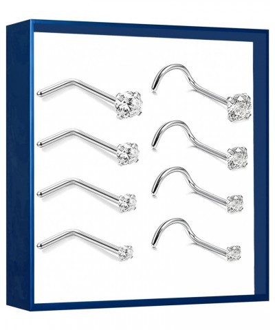 8 Pcs Surgical Steel/Titanium Nose Studs 20g Hypoallergenic Nose Screw Round Diamond Nose Rings Piercing Set with Gift Box $6...