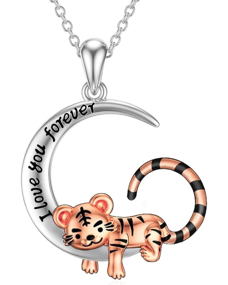 Cute Animal Necklace S925 Sterling Silver Hamster/Tiger/Fox Pendant Necklace Animal Jewelry Gifts for Women Girls Teen moon t...