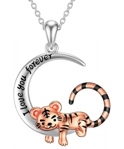 Cute Animal Necklace S925 Sterling Silver Hamster/Tiger/Fox Pendant Necklace Animal Jewelry Gifts for Women Girls Teen moon t...