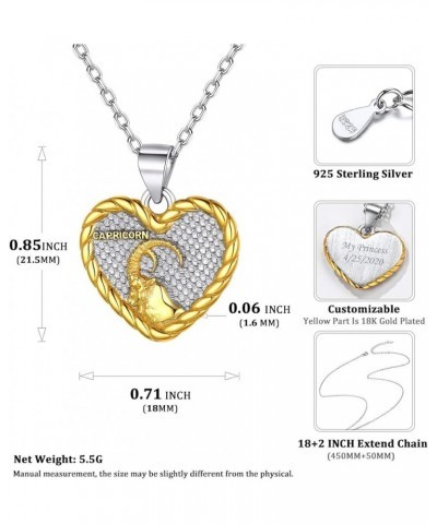 925 Sterling Silver Zodiac Sign Neckalce Horoscope Constellation Astrology Heart Pendant Birthday Gift Fashion Silver&Gold Tw...