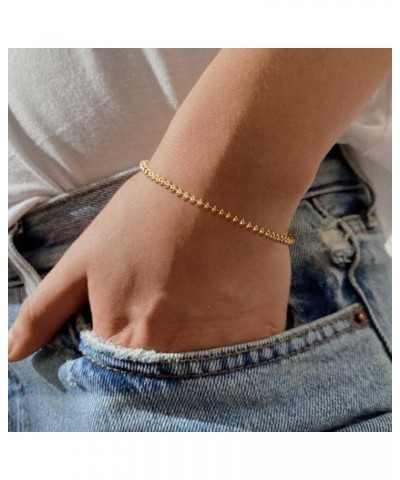 Women Bracelet 14K Gold Plated Paperclip Satellite Bead Ball Oval Cuba Cable Box Chain Daily Charm Layered Link Silver Bracel...