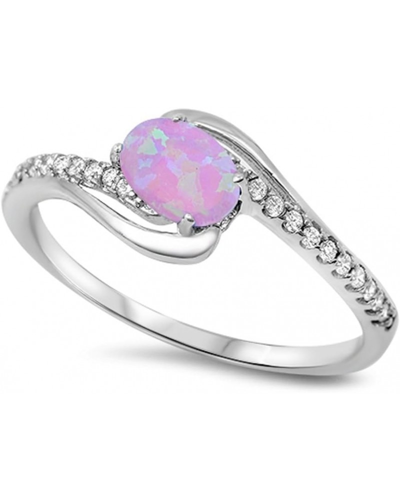 CHOOSE YOUR COLOR Sterling Silver Oval Ring Pink (Simulated Opal) $11.49 Rings