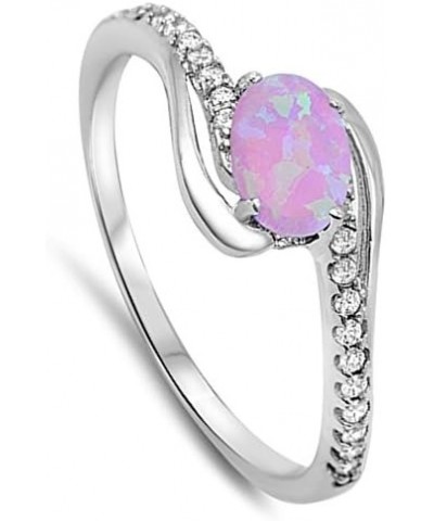 CHOOSE YOUR COLOR Sterling Silver Oval Ring Pink (Simulated Opal) $11.49 Rings