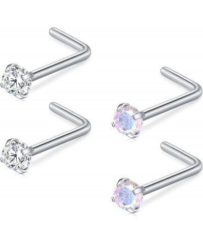 3mm CZ Top L Shape Nose Studs Ring 18G 20G Surgical Steel 1.5mm 2mm 2.5mm Clear CZ Silver for Women Men Girls Nostril Piercin...