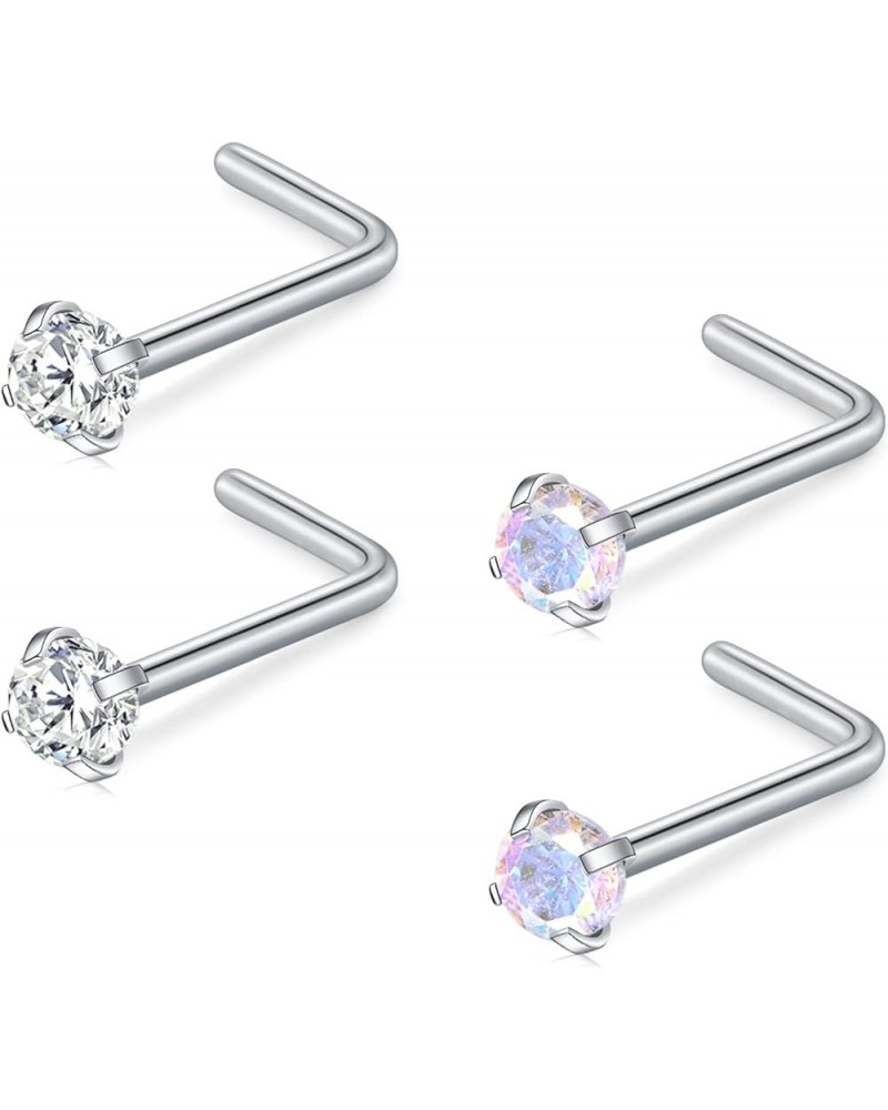 3mm CZ Top L Shape Nose Studs Ring 18G 20G Surgical Steel 1.5mm 2mm 2.5mm Clear CZ Silver for Women Men Girls Nostril Piercin...