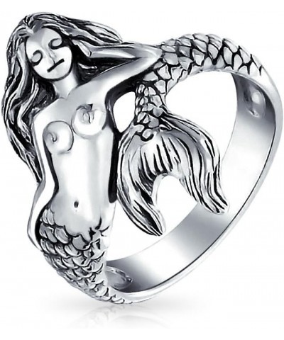 Nautical Marine Life Tropical Beach Nymph Siren Mermaid Ring For Women Oxidized .925 Sterling Silver 2MM Band Silver $14.30 R...