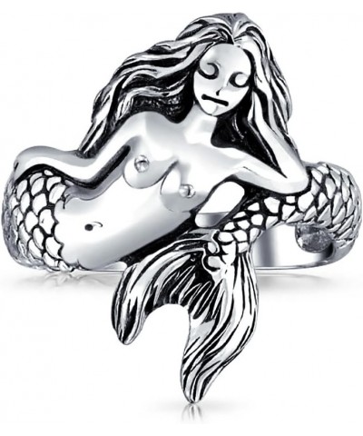 Nautical Marine Life Tropical Beach Nymph Siren Mermaid Ring For Women Oxidized .925 Sterling Silver 2MM Band Silver $14.30 R...