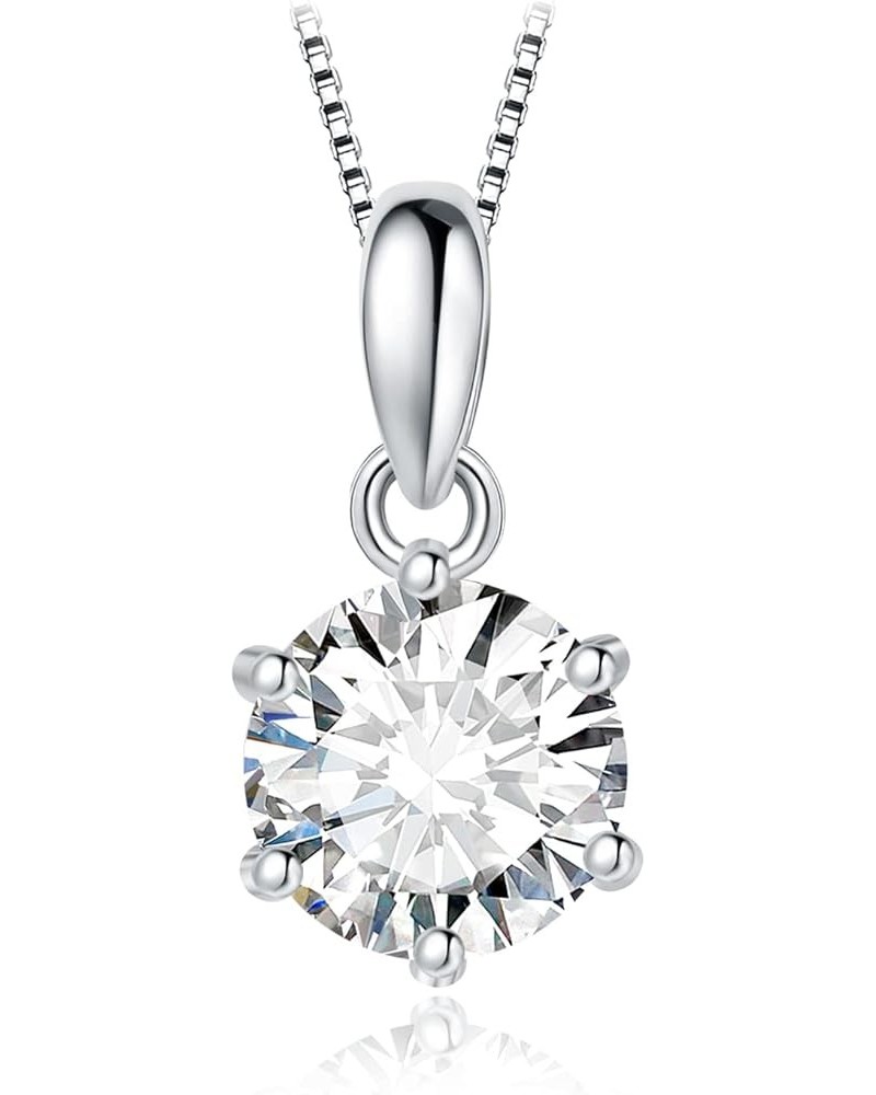 Round 1ct 2ct 3ct Moissanite Solitaire Pendant Necklace for Women, Classic Simulated Diamond 925 Sterling Silver 14k White Go...